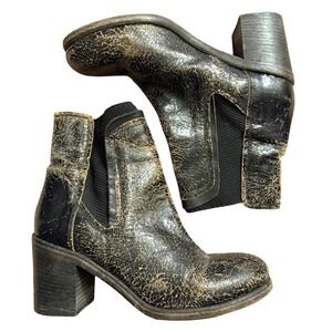 OXS Black Crackled GenuineLeather Ankle Boots Grunge Steampunk Soft Gothic 10